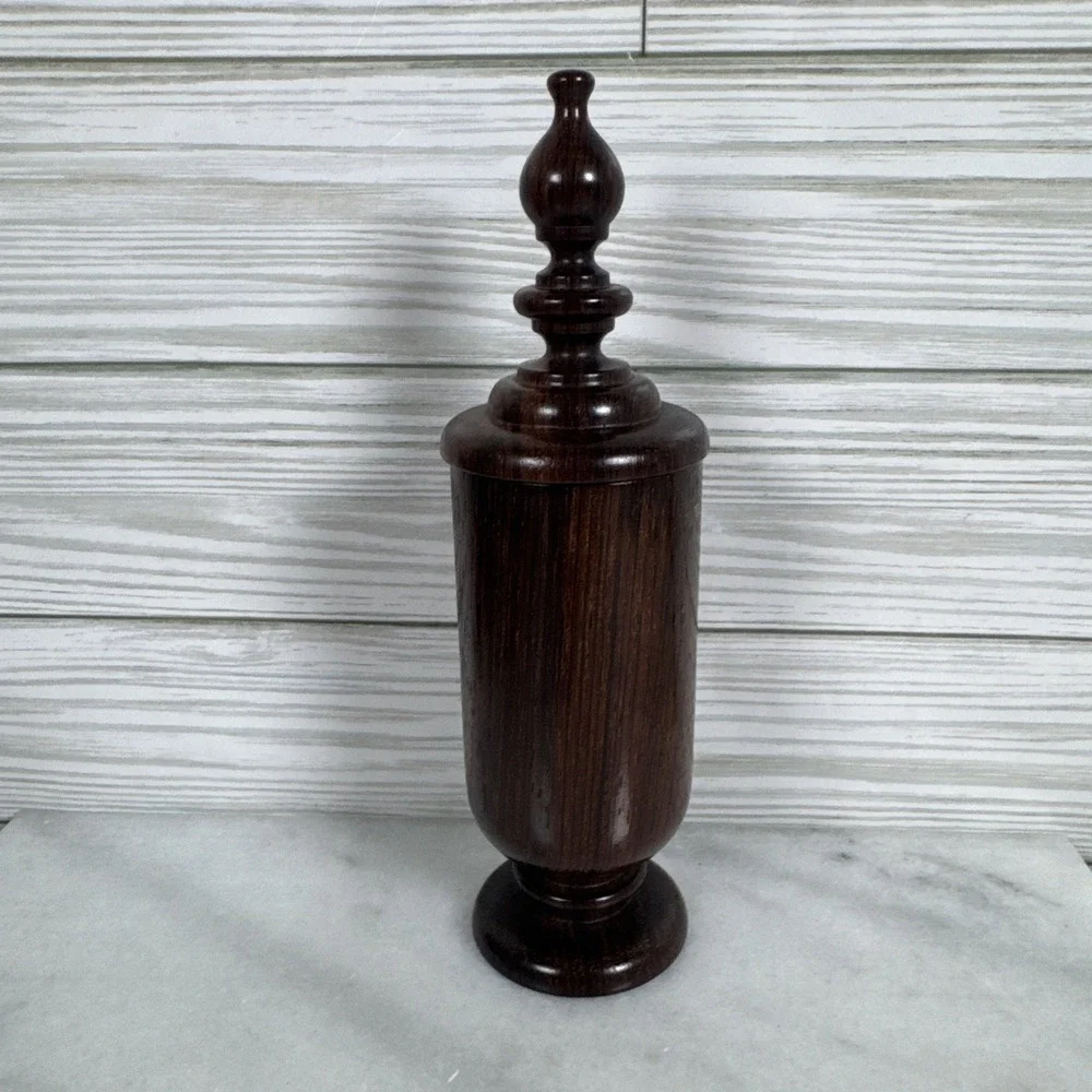 Handcrafted Hand Turned Cover Wood Toothpick Holder. Signed